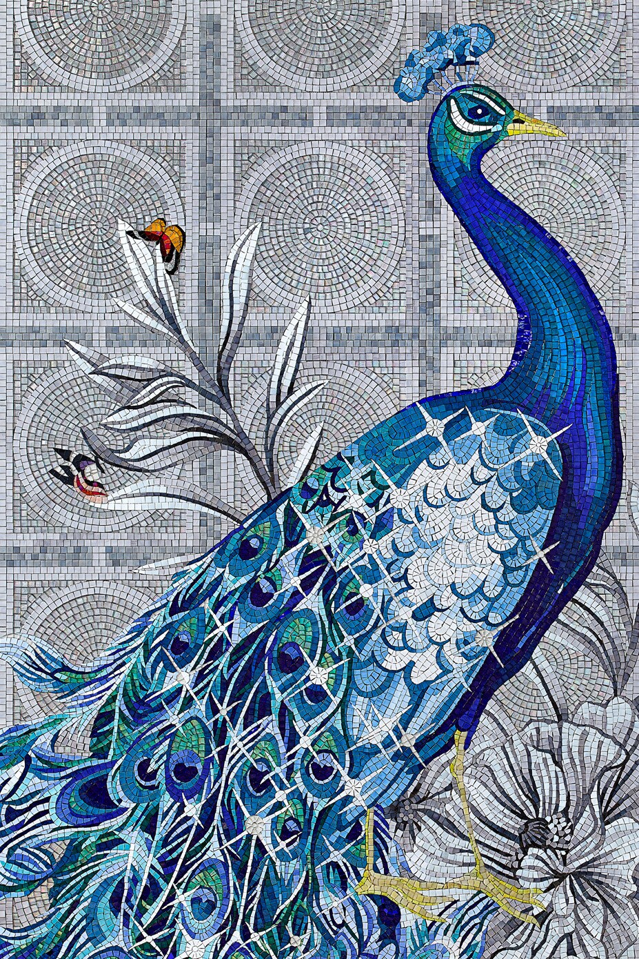Mosaico Mayura di SICIS, realizzato su richiesta con tessere della collezione di tinte unite (4.400 € al metro)