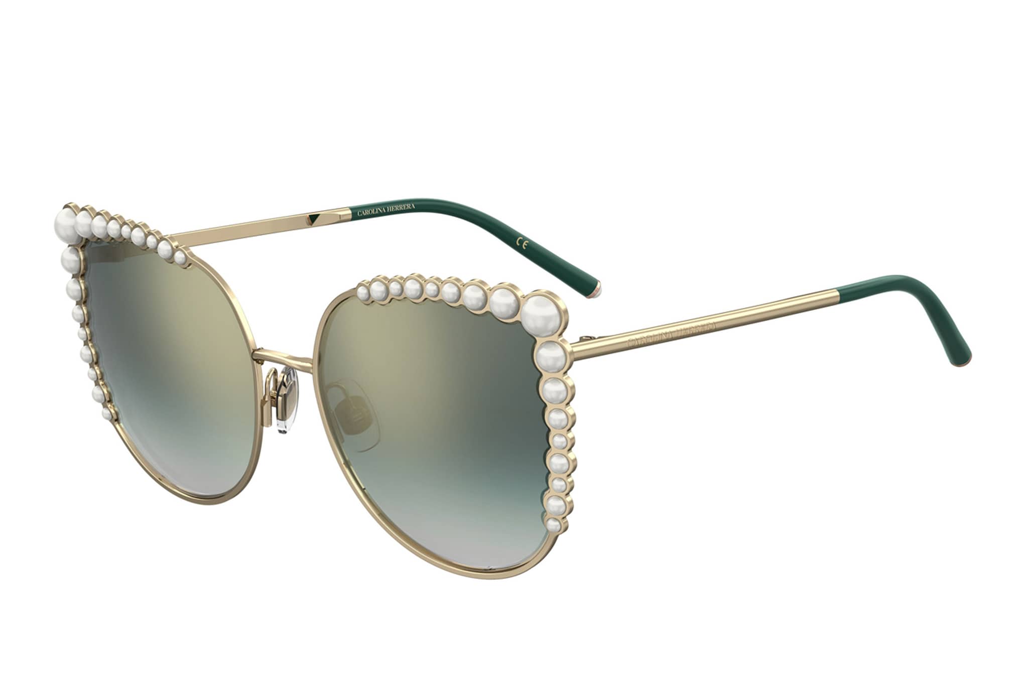 Carolina Herrera Eyewear. Occhiali da sole con montatura in metallo decorata da perle degradé.