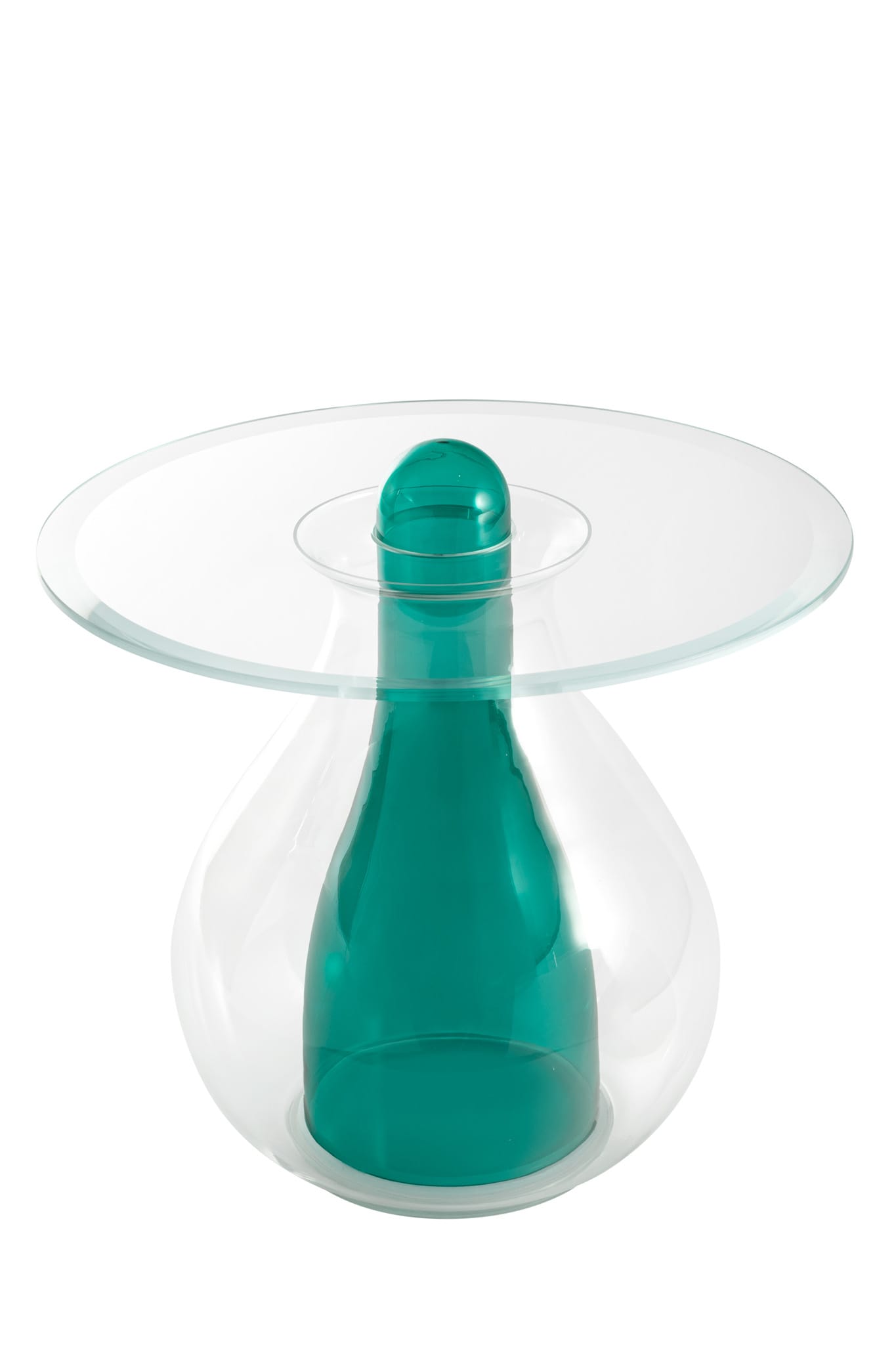 Tavolino in vetro soffiato trasparente con struttura colorata e piano in cristallo extralight, Miya di Elena Salmistraro per CAPPELLINI (2.600 € + iva).