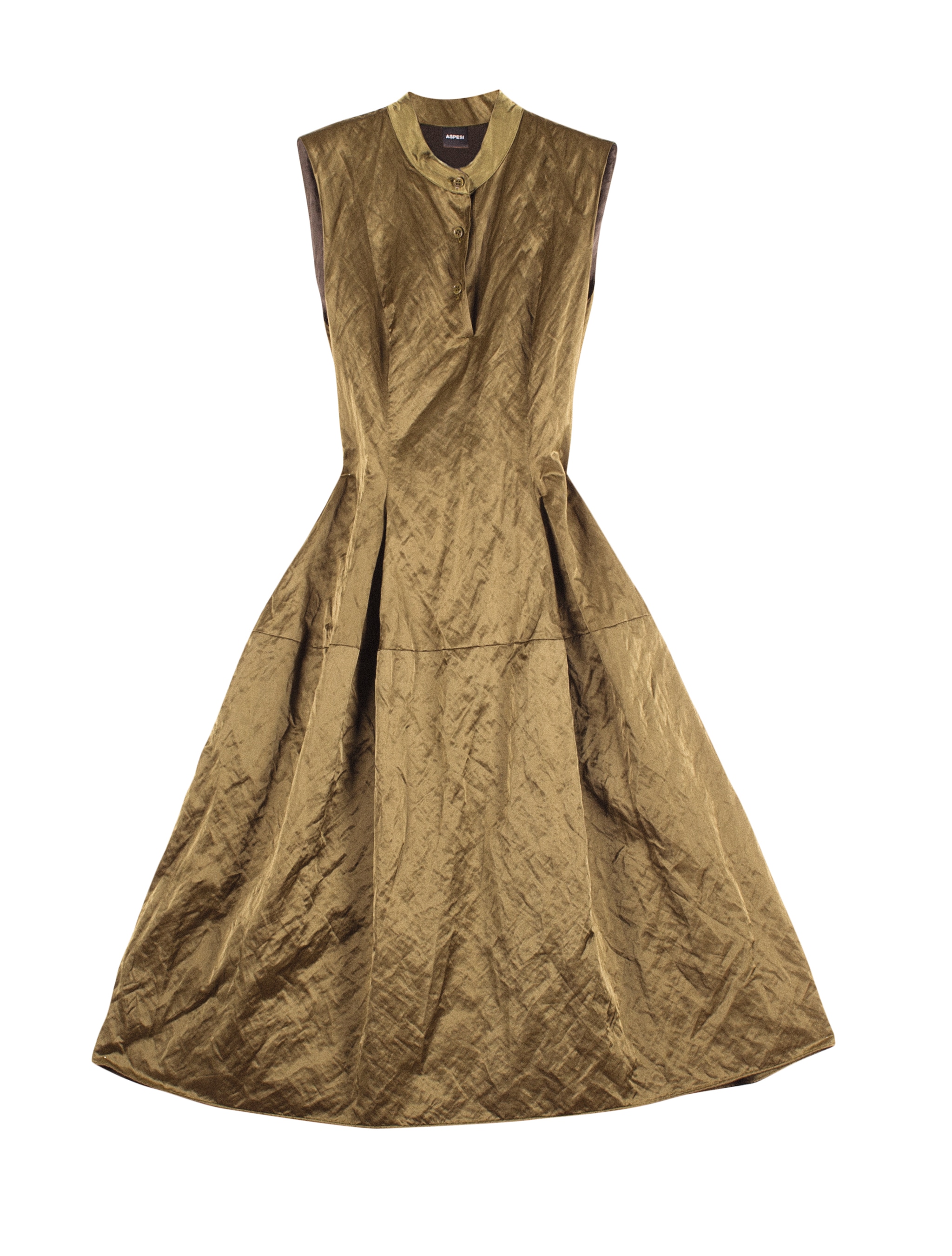 Abito in raso di cotone, tessuto con filo di metallo, ASPESI (700 €).