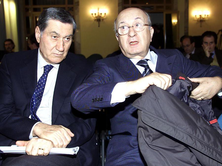 20020211. Nicola Mancino  e Ciriaco De Mita fotografati  al comitato costituente della Margherita. DANILO SCHIAVELLA / ANSA / PAL