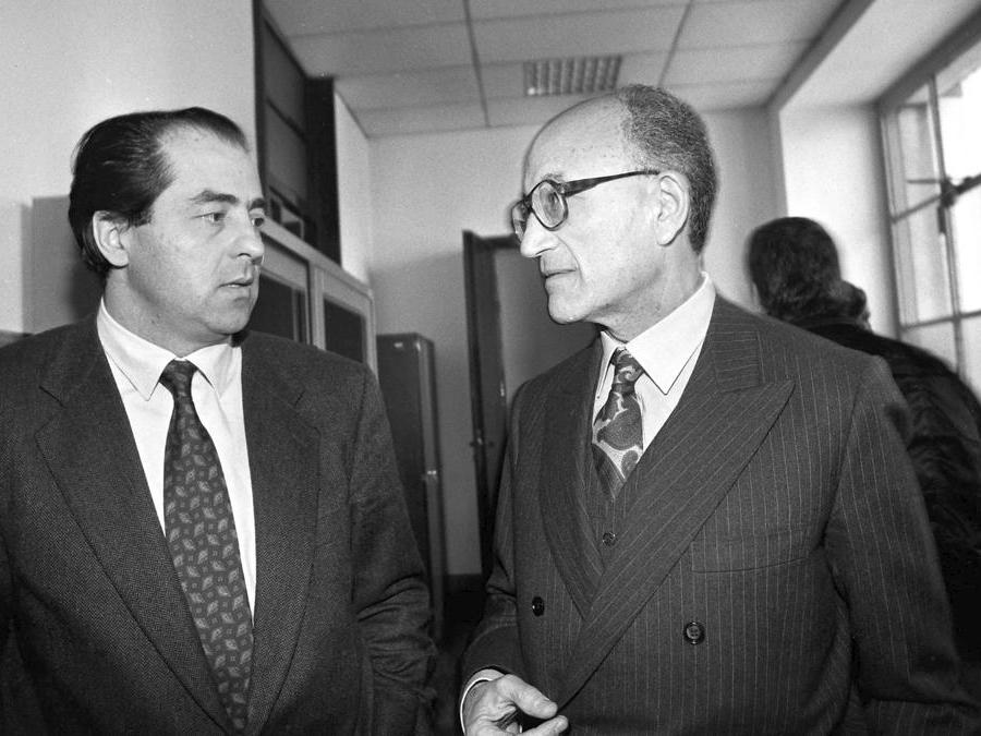Francesco Saverio Borrelli con Antonio Di PIetro - 1992 (Fotogramma)
