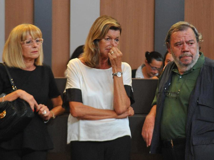27/08/2014 Sesto Fiorentino, funerali del ciclista Alfredo Martini, nella foto Gianni Mura con le figlie del ciclista Milvia e Silvia