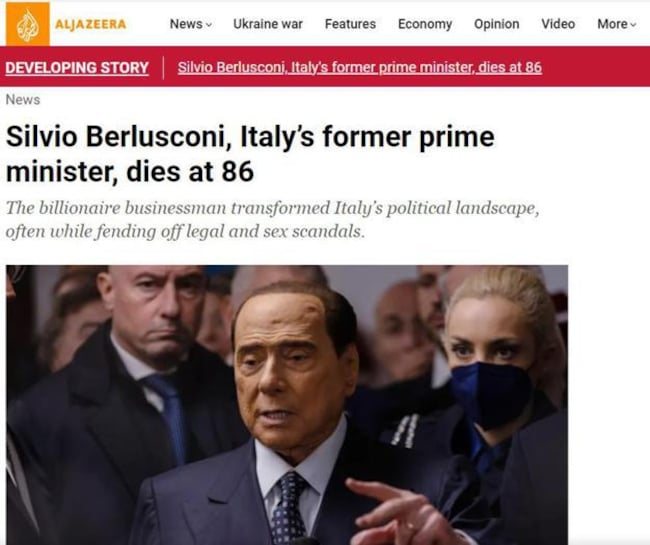 La notizia della morte di Berlusconi sulla stampa internazionale