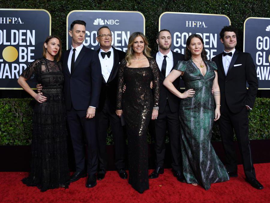 Tom Hanks con la moglie  Rita Wilson e famiglia   (Valerie Macon/Afp)