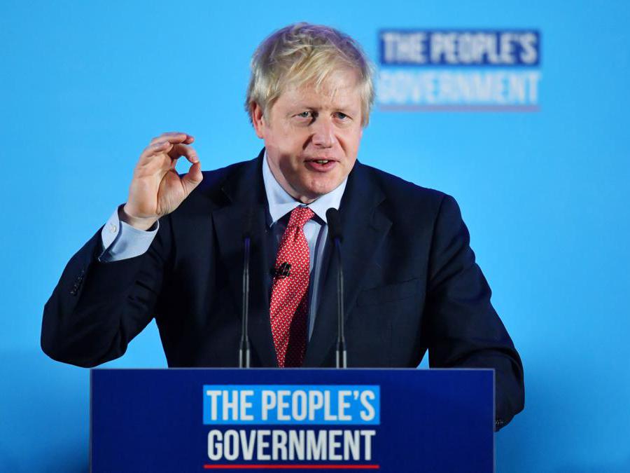 Il primo ministro britannico Boris Johnson durante un evento del partito conservatore a seguito dei risultati delle elezioni generali a Londra (Reuters/Dylan Martinez)