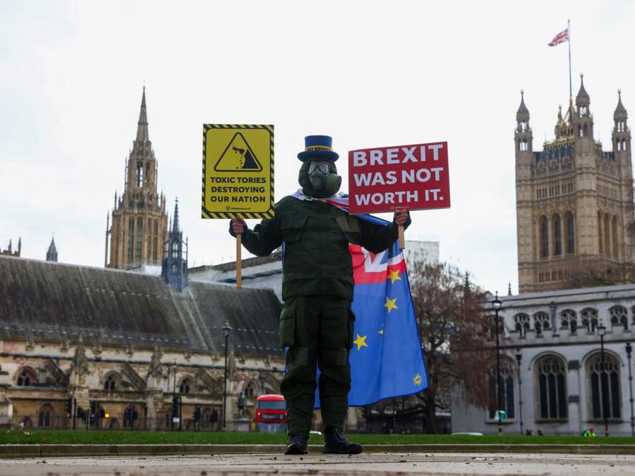 Steve Bray, manifestante anti-Brexit davanti al Parlamento  (Simon Dawson/Bloomberg)