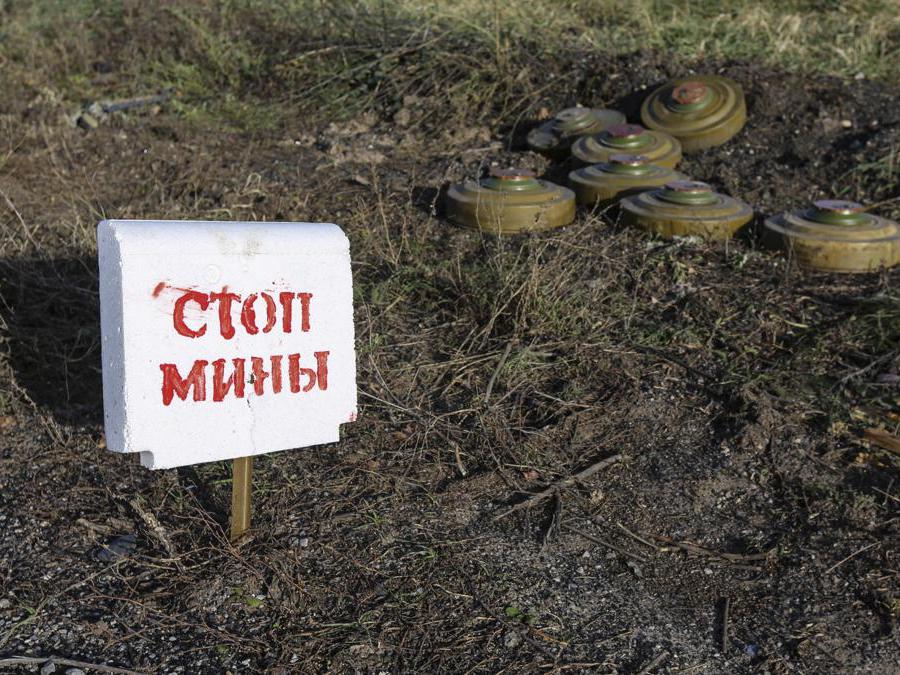 epa10341777 A sign reads 'Stop mines' set up next to during a demining operation not far from Bakhmut, Donetsk region, Ukraine, 01 December 2022. On 24 February 2022 Russian troops entered the Ukrainian territory in what the Russian president declared a 'Special Military Operation', starting an armed conflict that has provoked destruction and a humanitarian crisis. EPA/ALESSANDRO GUERRA