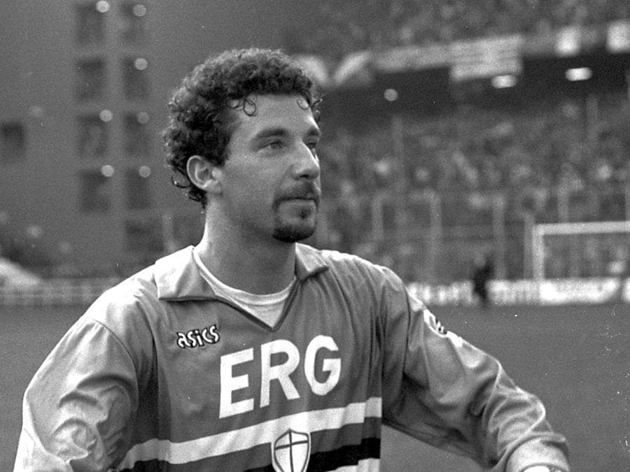 Gianluca Vialli con la maglia della Sampdoria, in una immagine del 10 marzo 1991. ANSA/ARCHIVIO