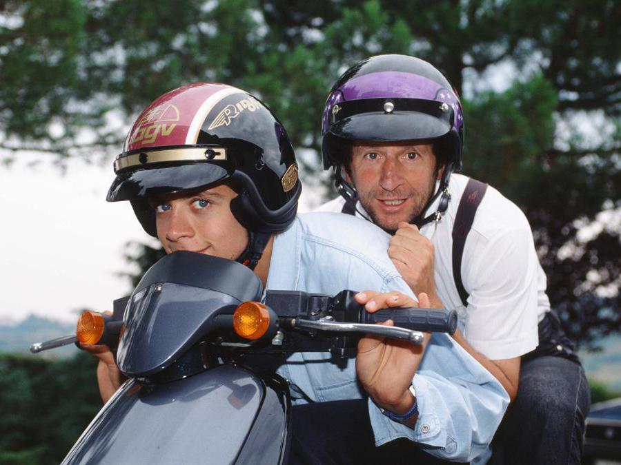  Tavullia - Pesaro - Agosto 1996 nella foto il pilota di motociclismo Valentino Rossi con il padre Graziano  (Ipp/Paolo Bona)