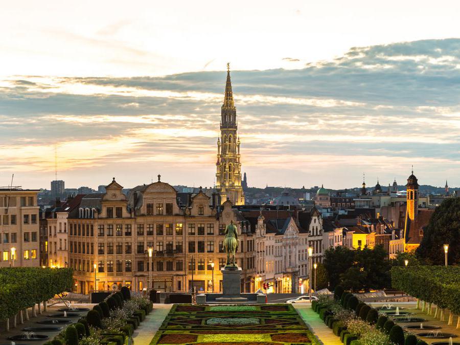 Panoramic Cityscape of Brussels in a beautiful summer night, Belgium